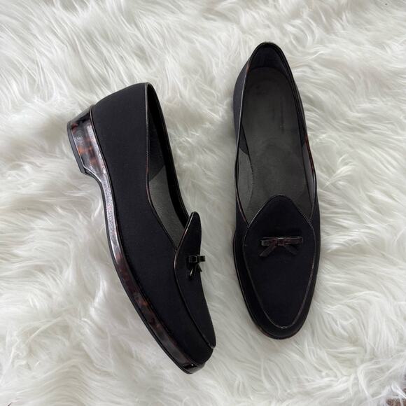 Stuart Weitzman | Womens Classic Slip-On Loafer Black Fabric Tortoise Trim Heels - Picture 1 of 9